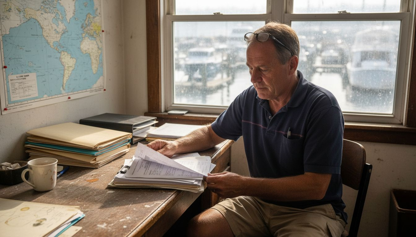 Yacht owner reviewing registration papers