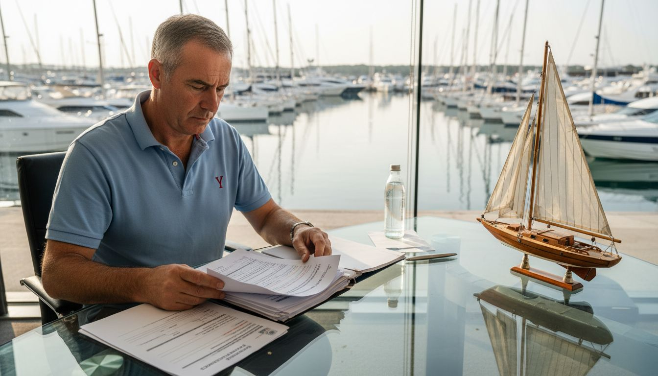 Yacht owner reviewing registration compliance documents