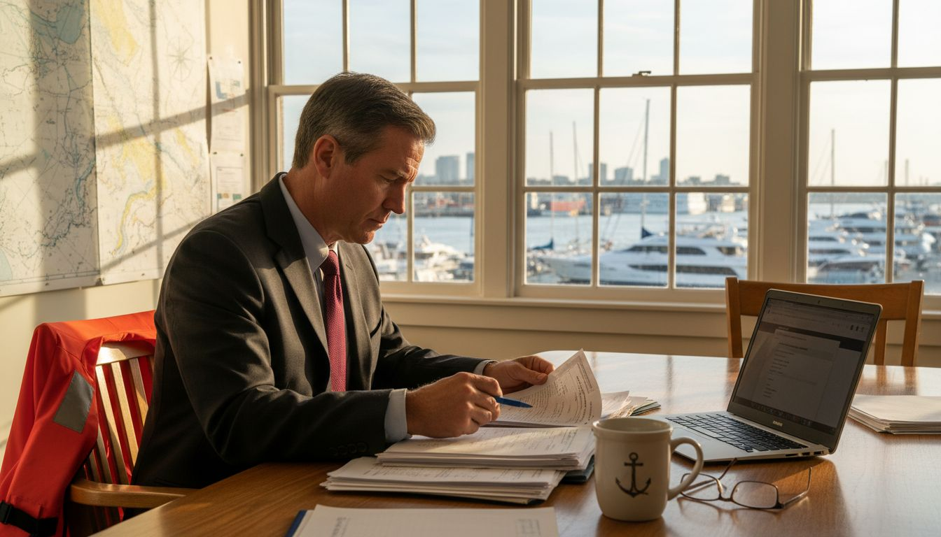 Man reviewing yacht registration documents