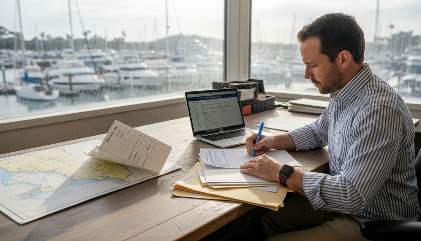 Yacht owner completing registration paperwork
