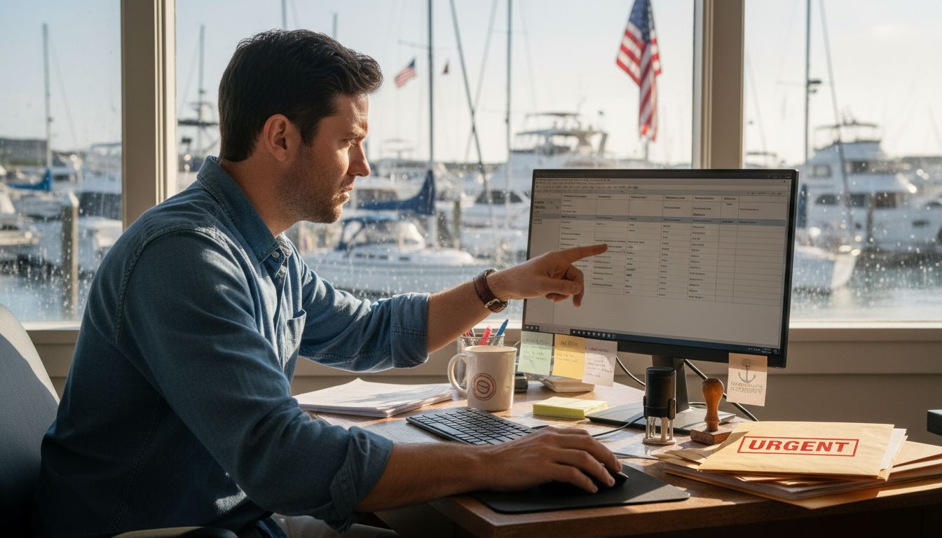 Administrator reviewing yacht registration paperwork
