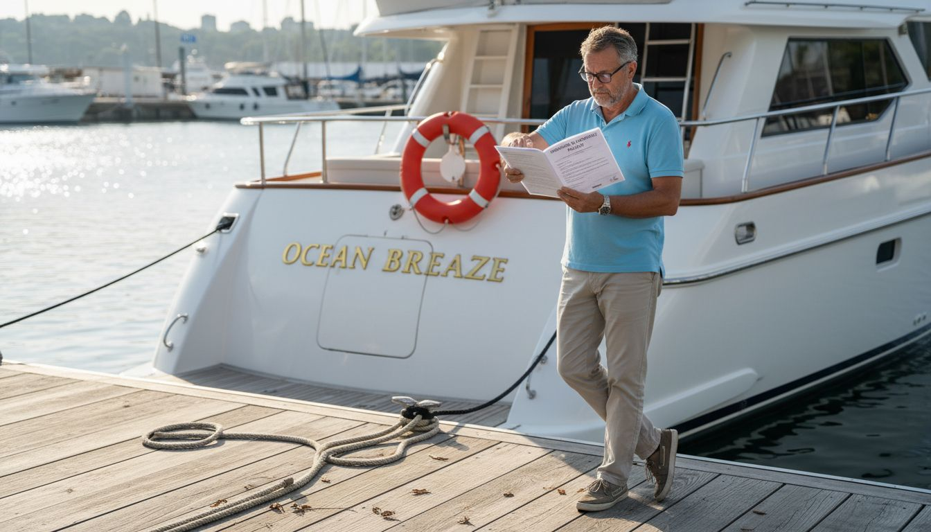 Yacht owner reviewing paperwork dockside