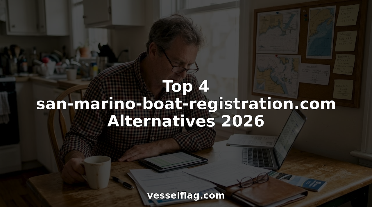 Man comparing yacht registration alternatives at kitchen table