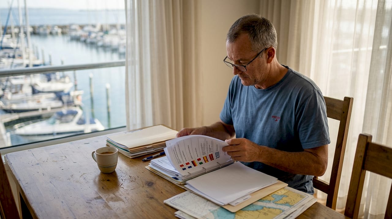 Boat owner reviewing international registration paperwork