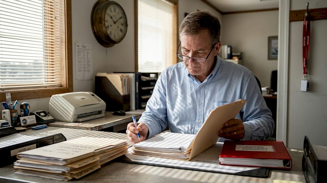 Maritime compliance officer reviewing vessel paperwork