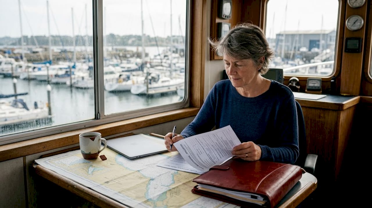 Yacht owner reviews flag registration paperwork