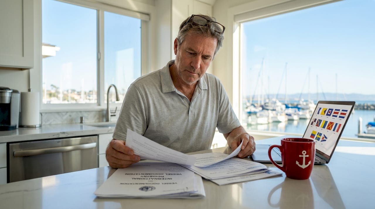 Yacht owner reviews flag registration paperwork