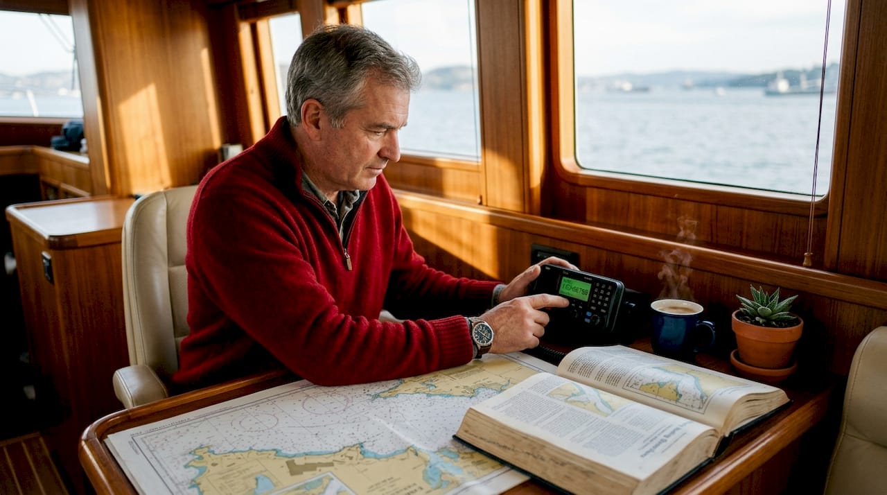 Yacht captain entering MMSI on radio console
