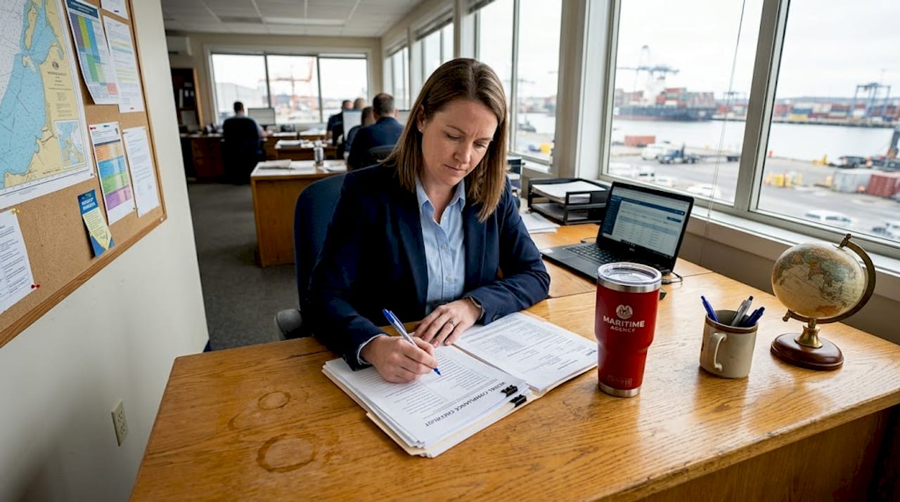 Officer reviewing vessel registration paperwork