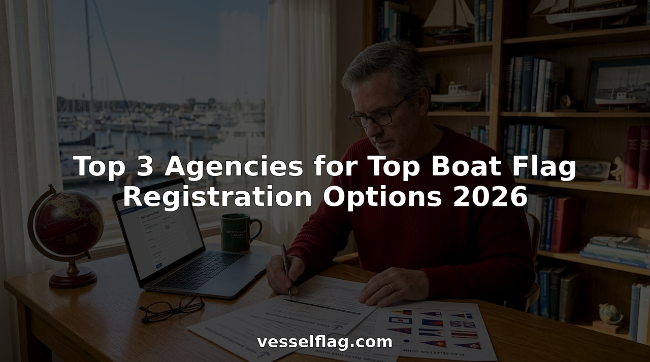 Man reviewing boat flag registration papers at desk