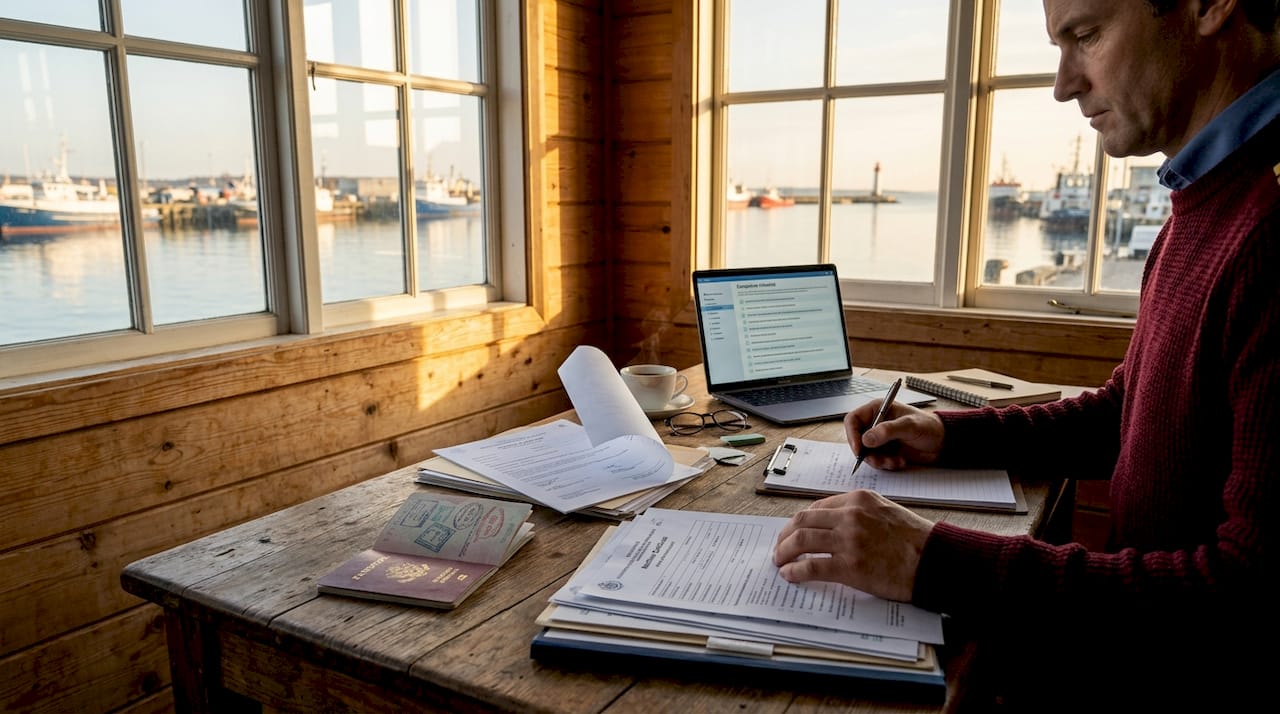 Maritime officer reviewing vessel compliance documents