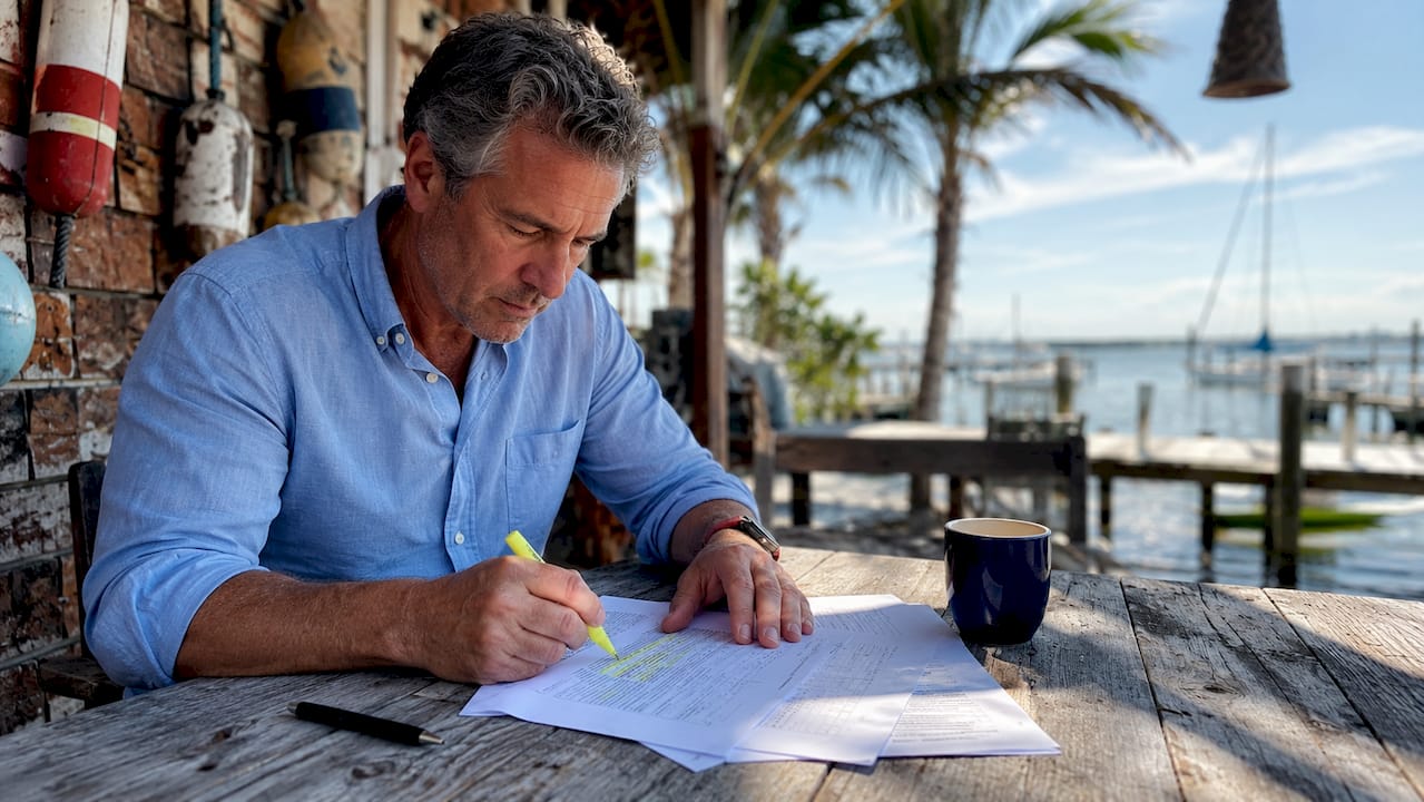 Man reviewing USCG vessel license documents