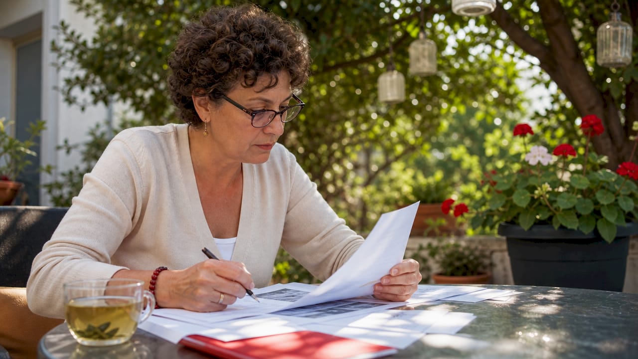 Woman reviewing boat registration documents at desk