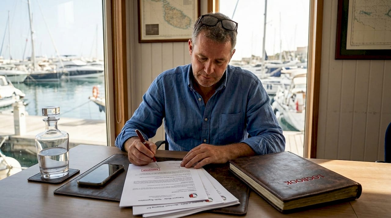 Yacht owner reviews Malta registration documents