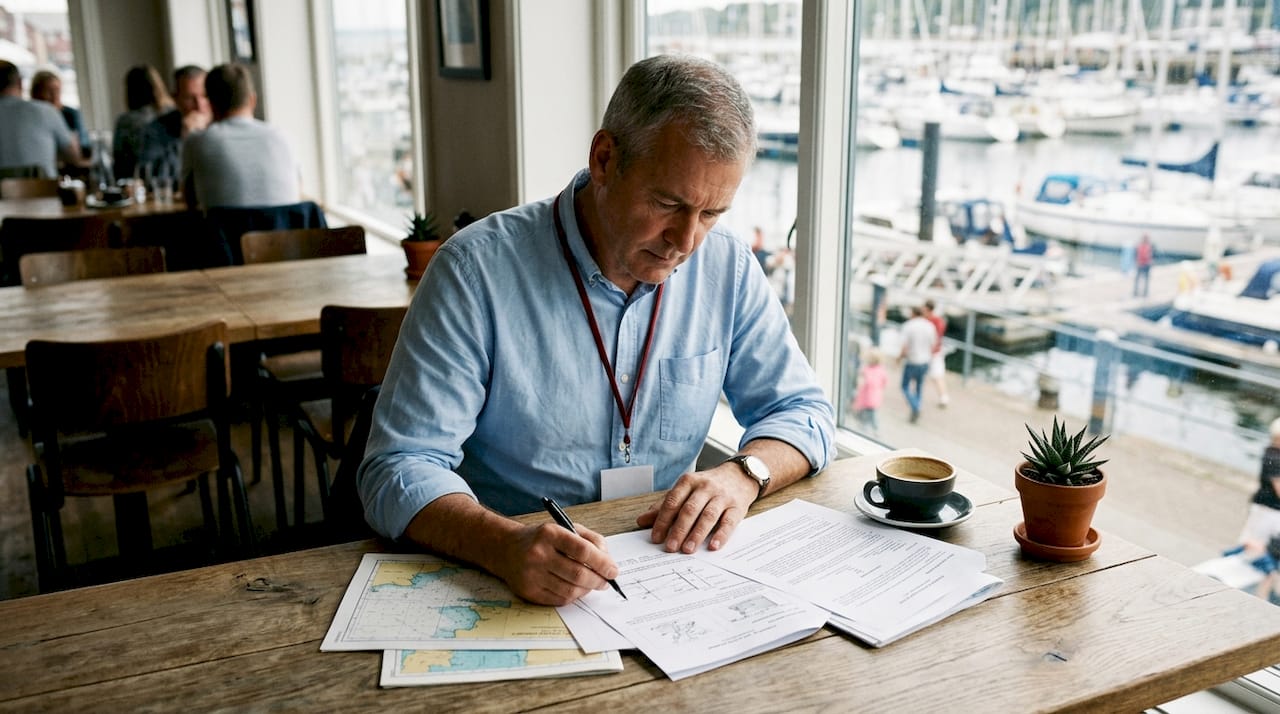 Maritime officer reviewing official documents