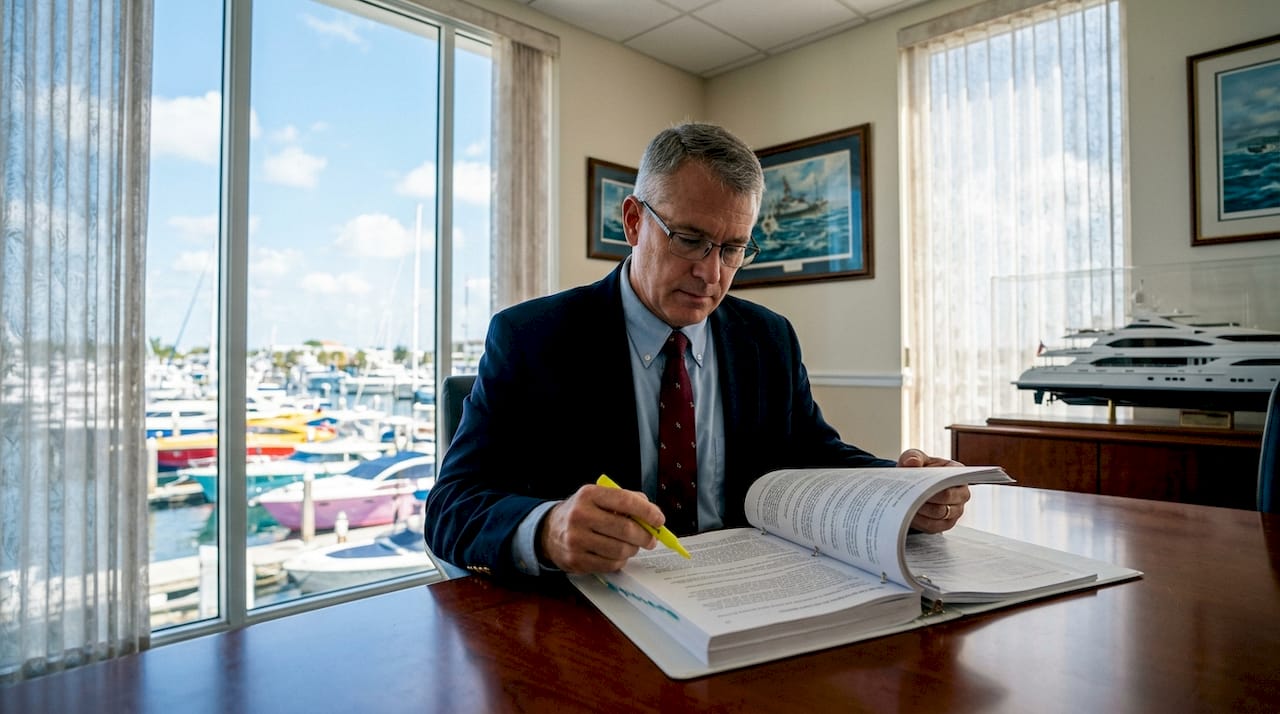 Maritime officer reviewing Large Yacht Code documents
