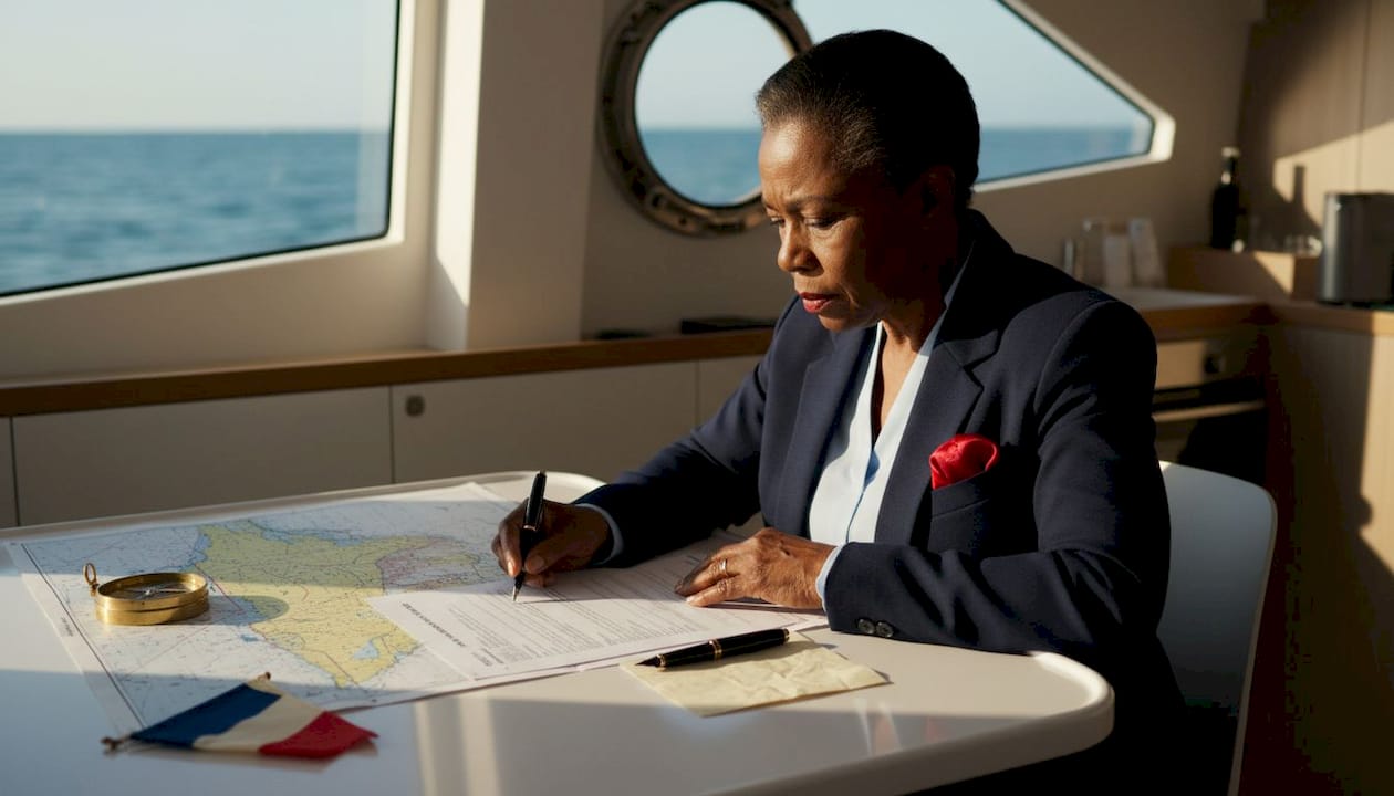 Maritime officer reviewing yacht flag documents