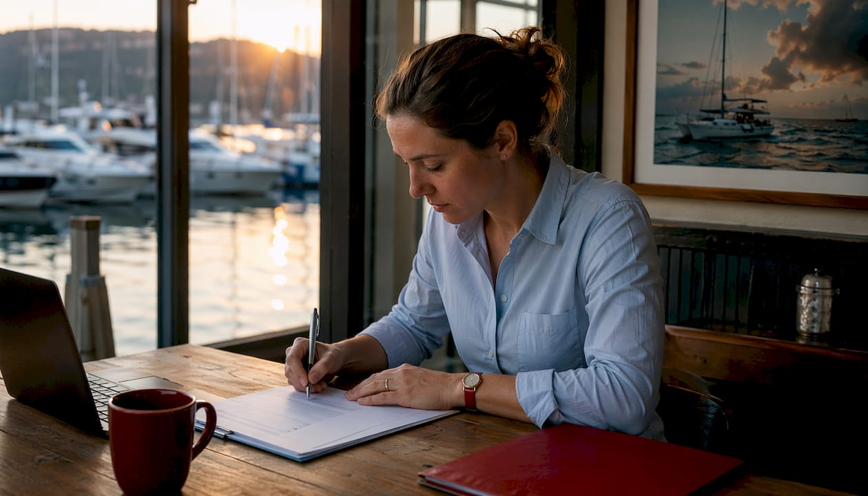 Officer preparing yacht tender registration paperwork
