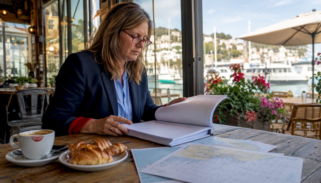 Officer reviewing yacht flag stability ratings documents