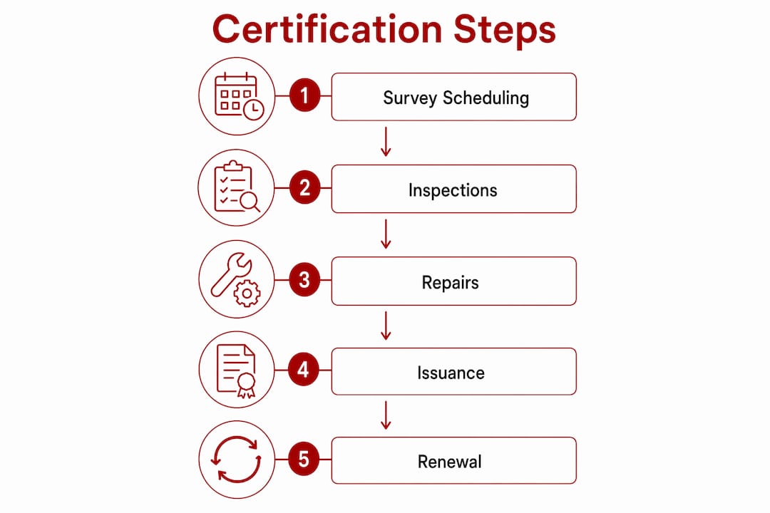 Infographic illustrating commercial vessel certification steps