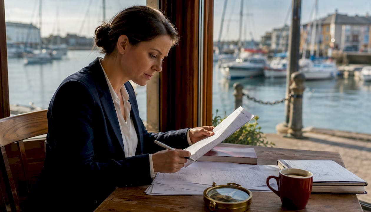 Marine lender reviewing yacht registry documents