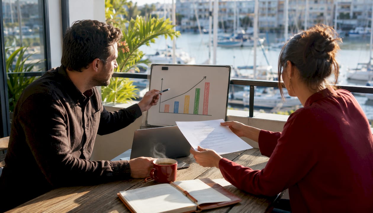 Hands exchanging revenue-share agreement documents