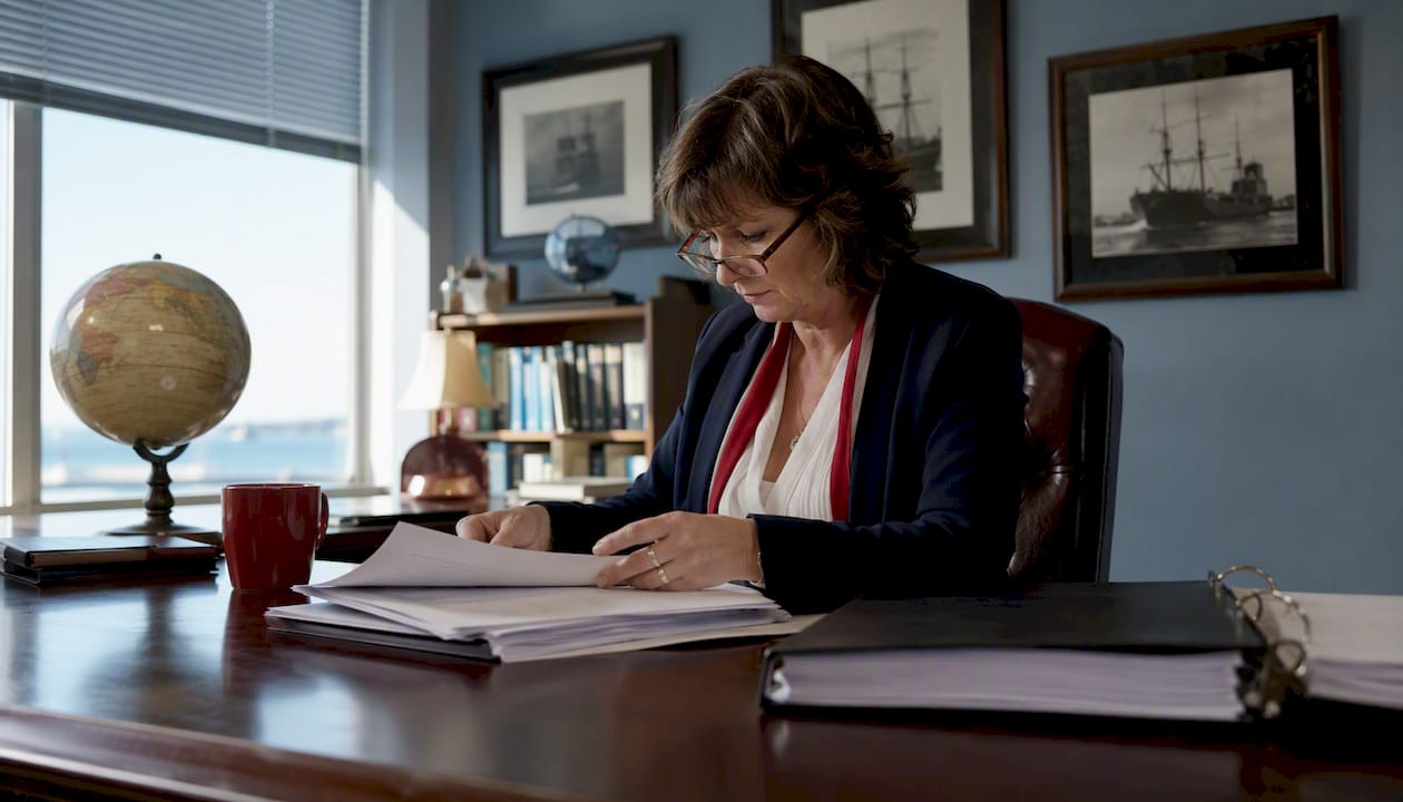 Registrar reviewing UK ship registry documents