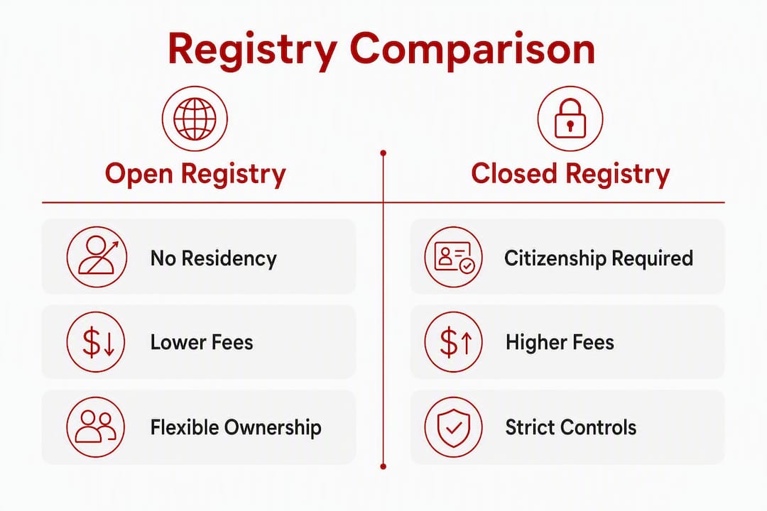 Infographic comparing open versus closed vessel registries