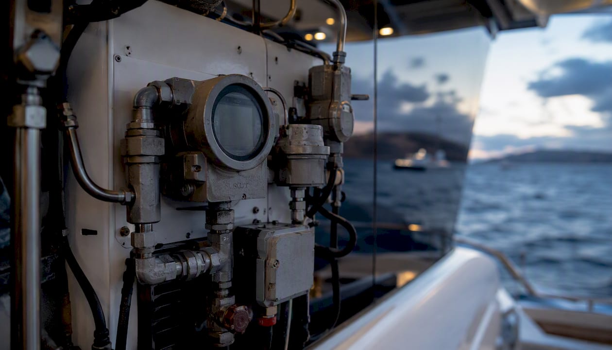 Maritime fuel monitoring equipment on vessel deck