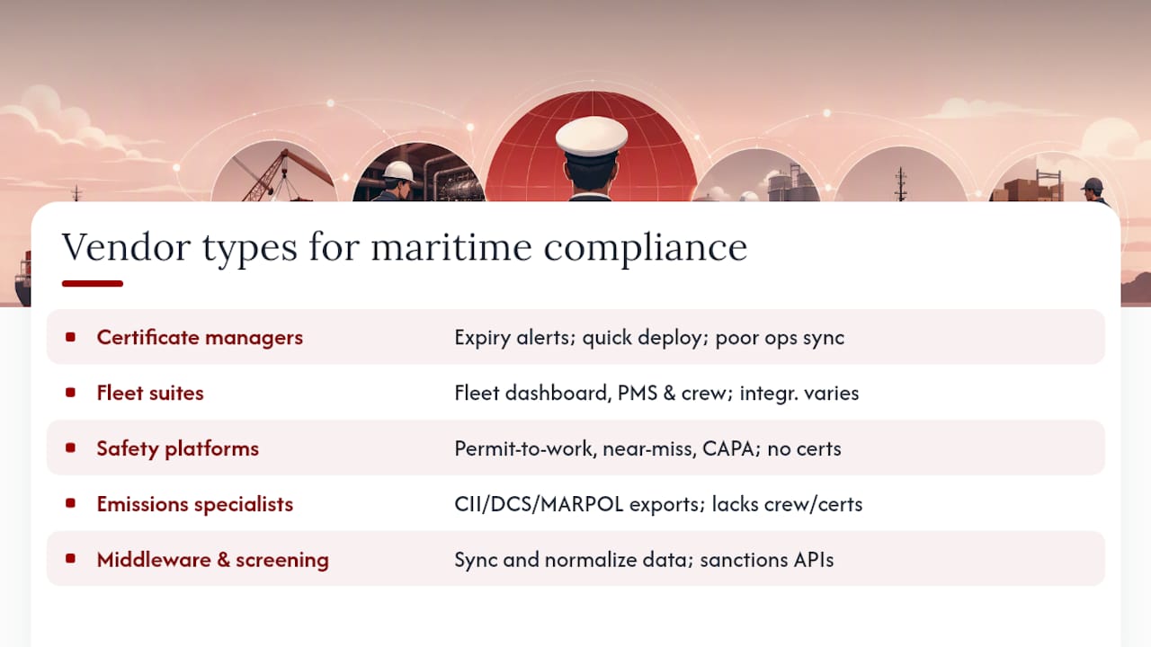 What vendor types cover maritime compliance software? — overview diagram