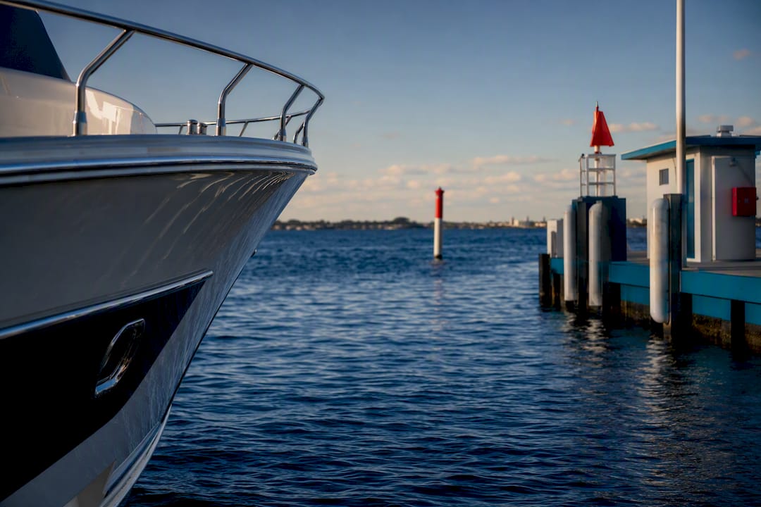 Cropped yacht approaching U.S. customs dock