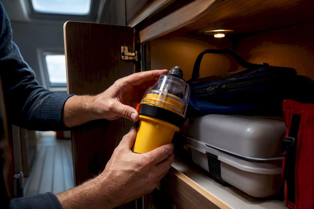 Owner inspecting onboard emergency beacon