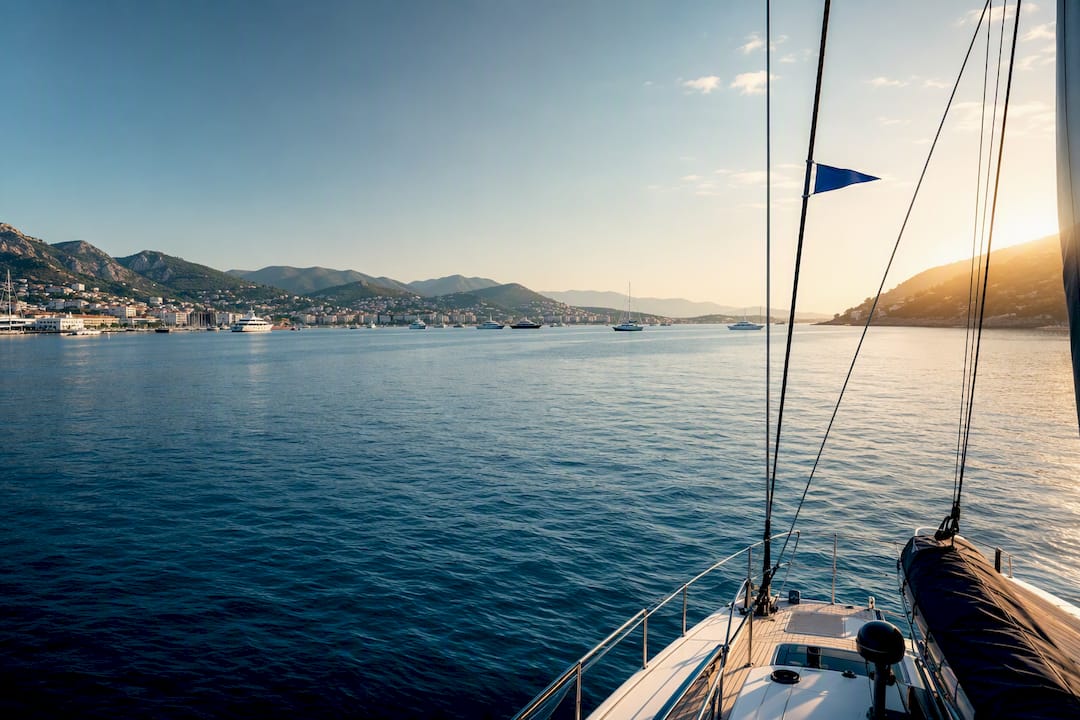 Yacht flags near an international harbor