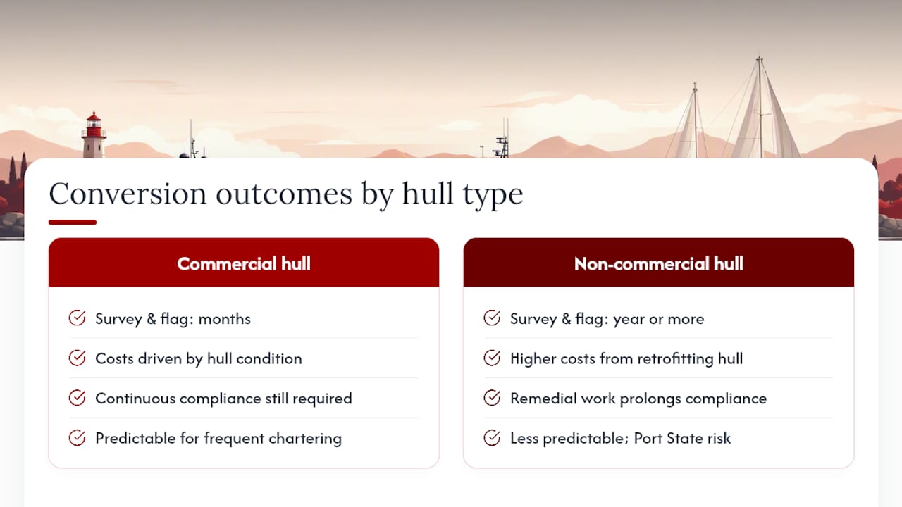 Comparison of yacht conversion pathways
