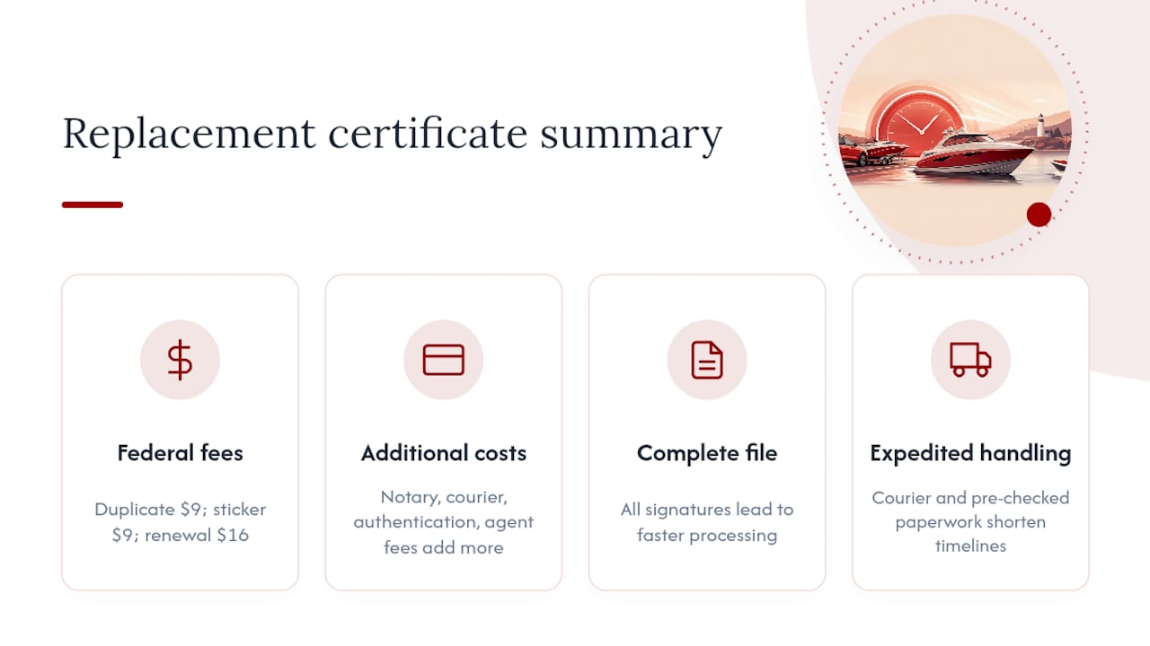 Replacement certificate fees and delay factors