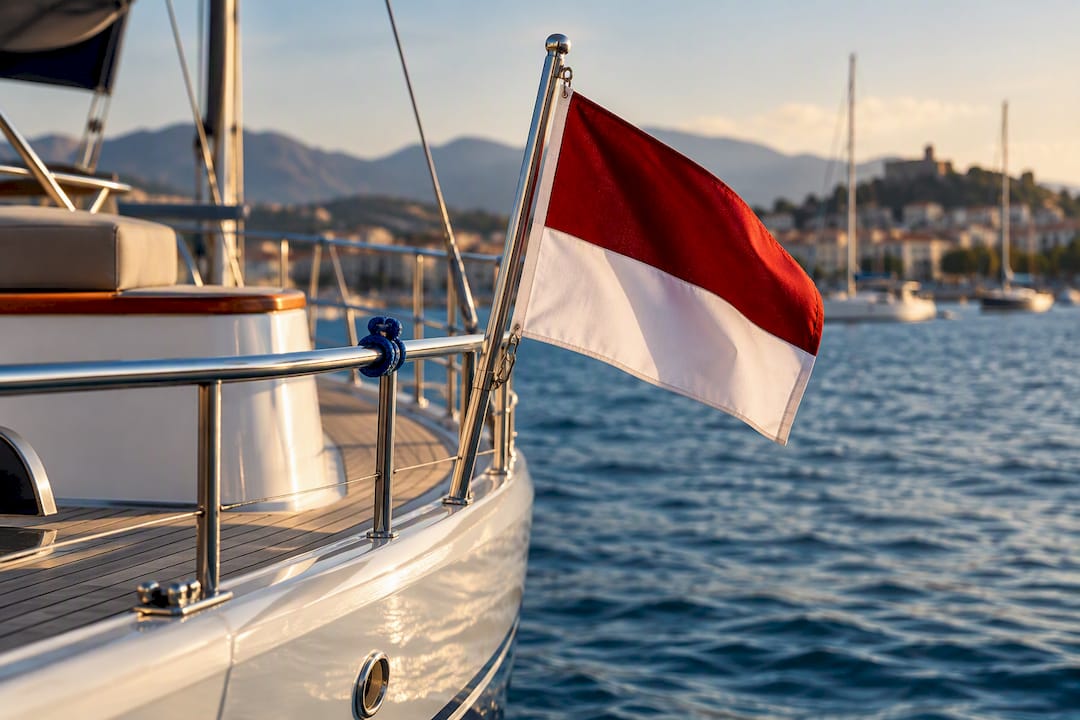 Temporary yacht registration flag at sea
