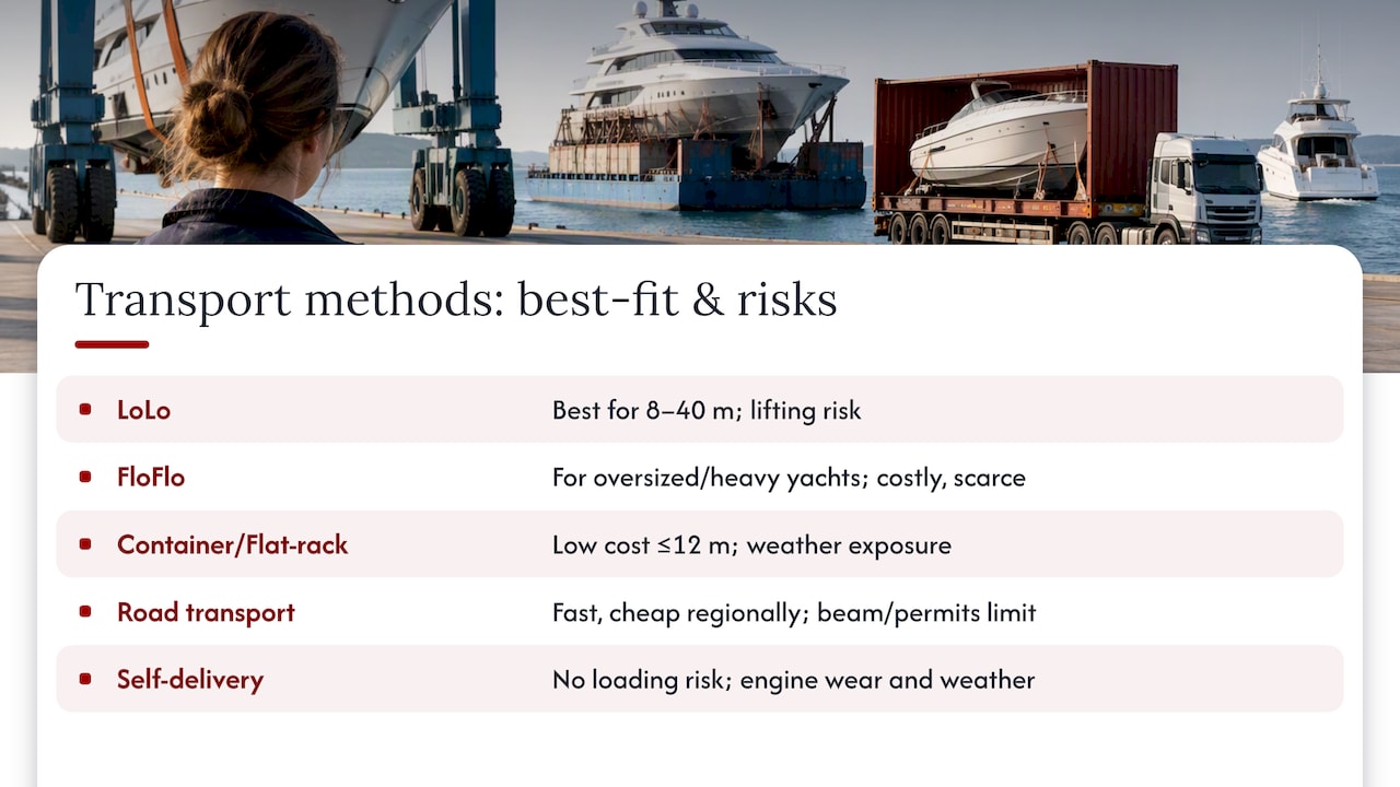 Five yacht transport methods and trade-offs