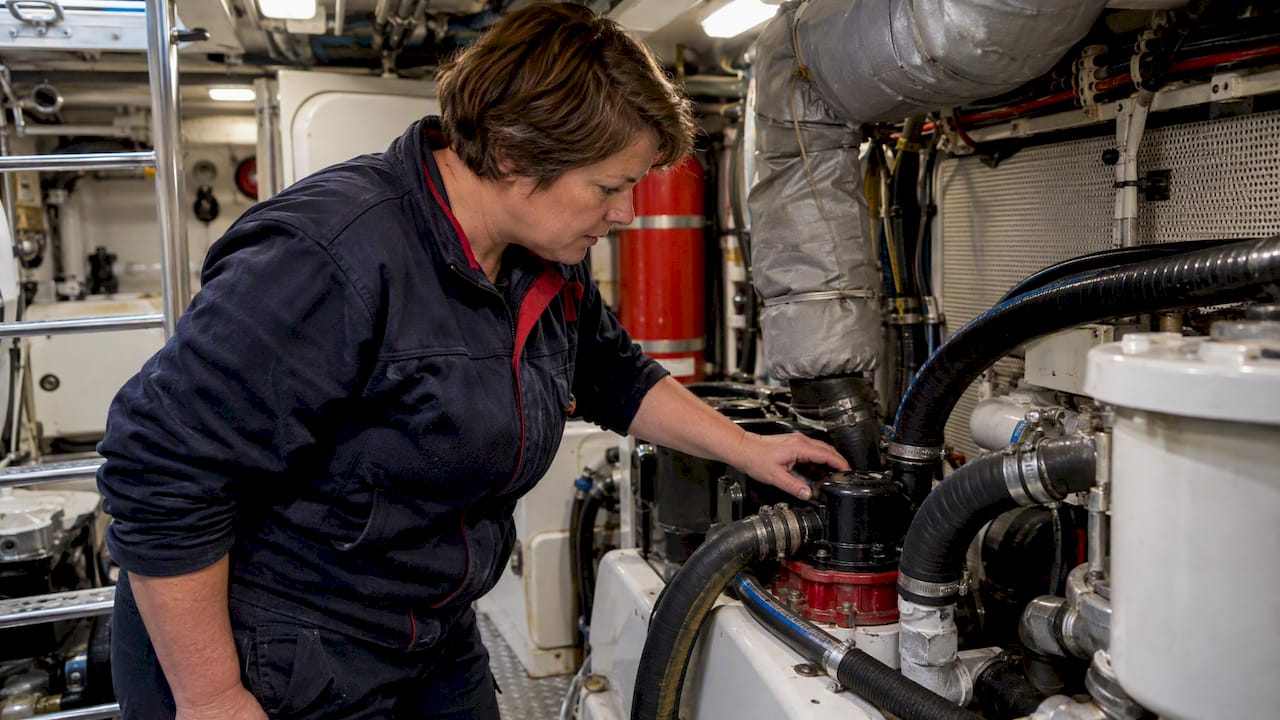 Surveyor checking a yacht bilge pump