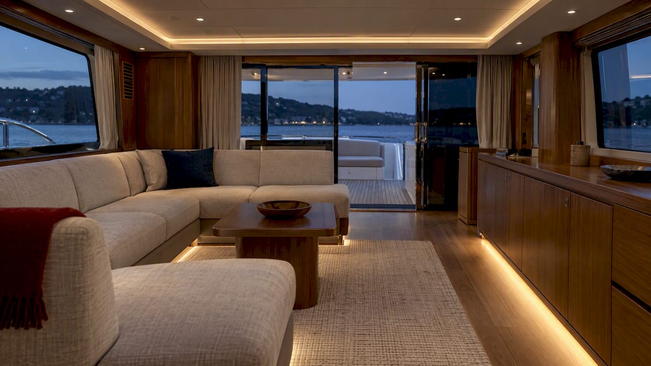 Yacht saloon with integrated architectural lighting