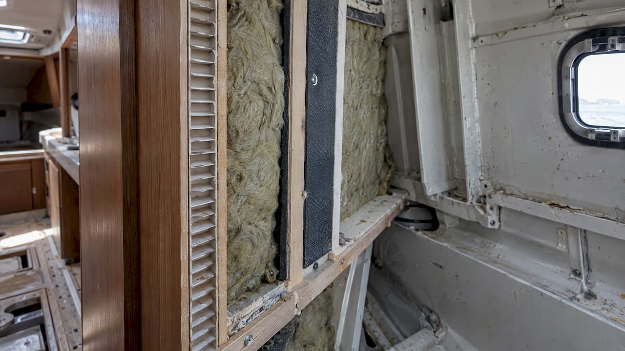 Acoustic panels and core materials behind yacht joinery