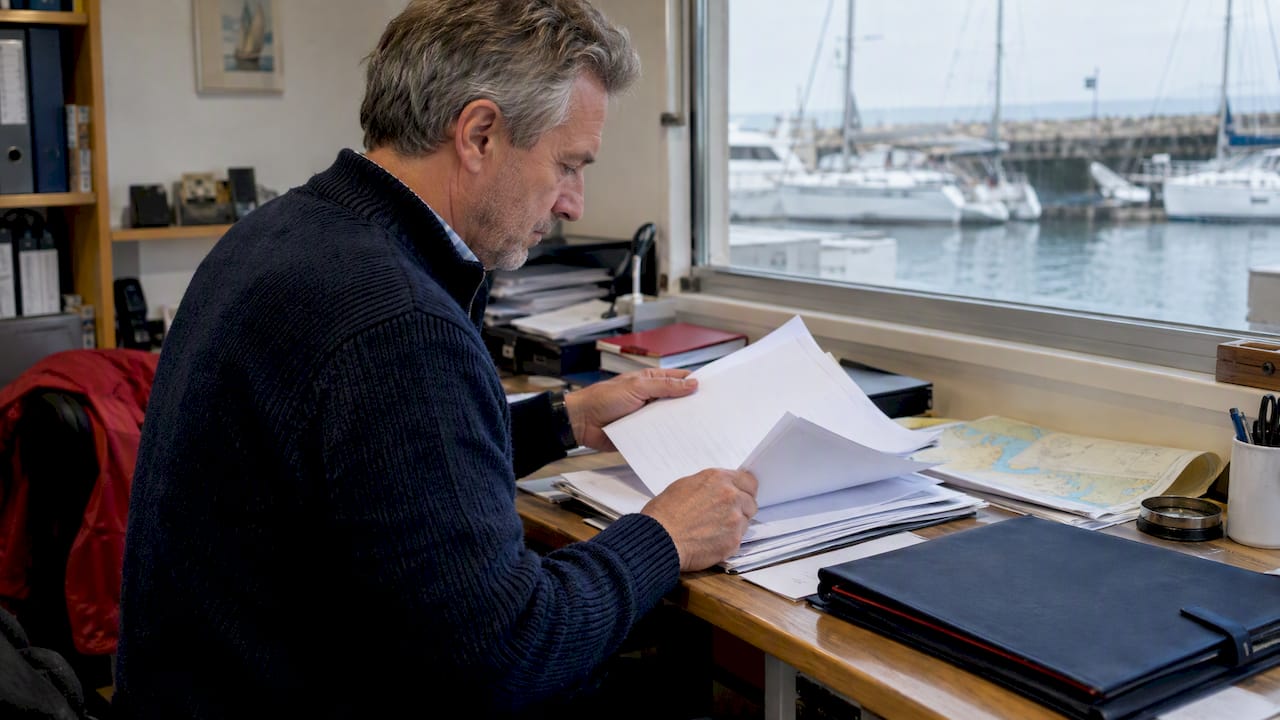Owner checking yacht registration paperwork