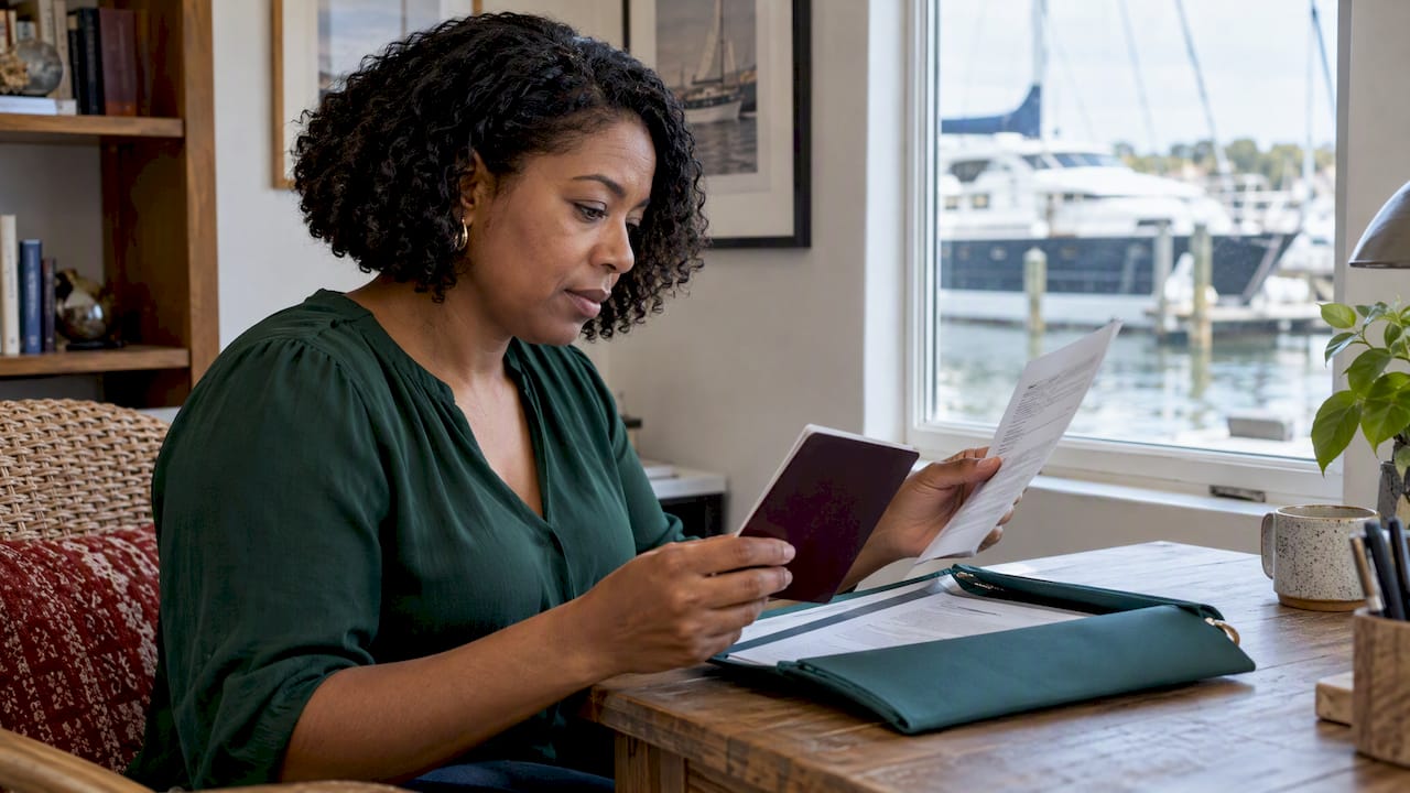Yacht owner checking address and identity papers