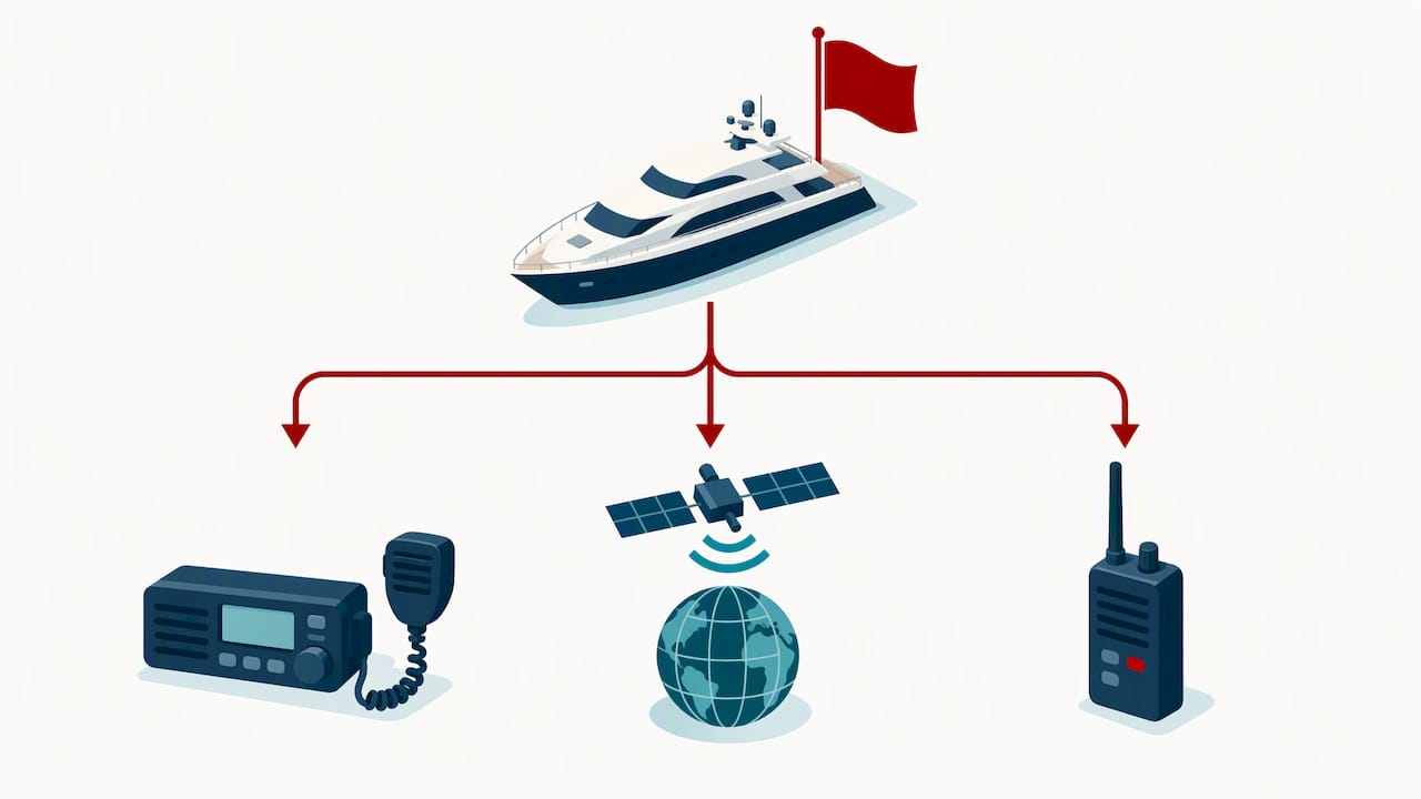 Yacht flag choice branching to three radio requirements
